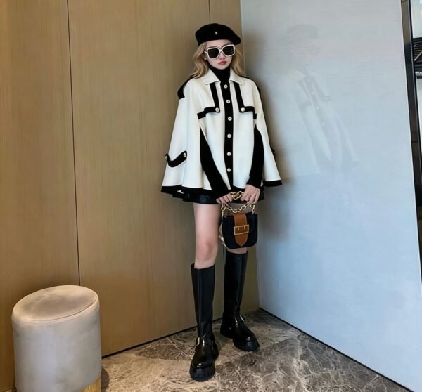 2023 New Hepburn-Style Women's Tweed Cape Coat, Niche Chanel-Inspired High-End Coat